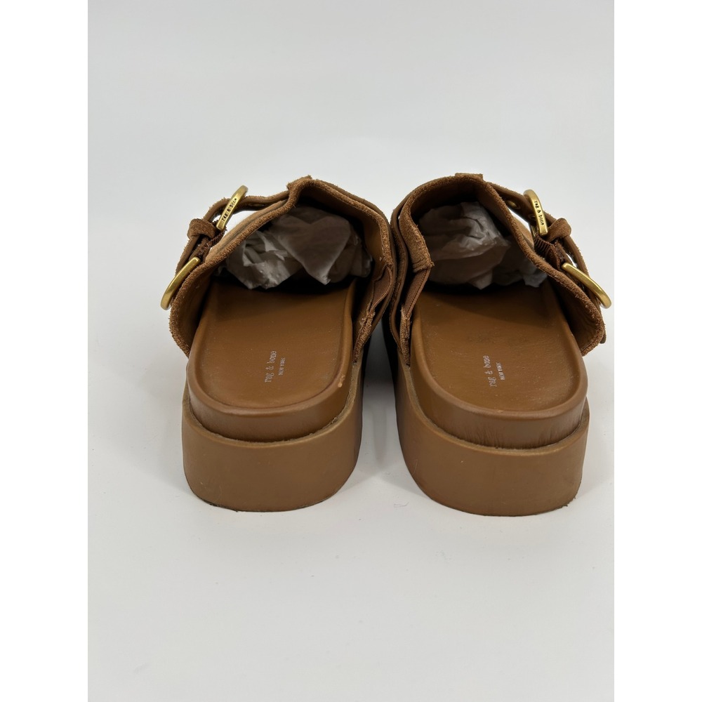 Rag & Bone Ansley Suede Platform Clogs Brown Buckle Mules Lug Sole Womens SZ 8 - Picture 9 of 16